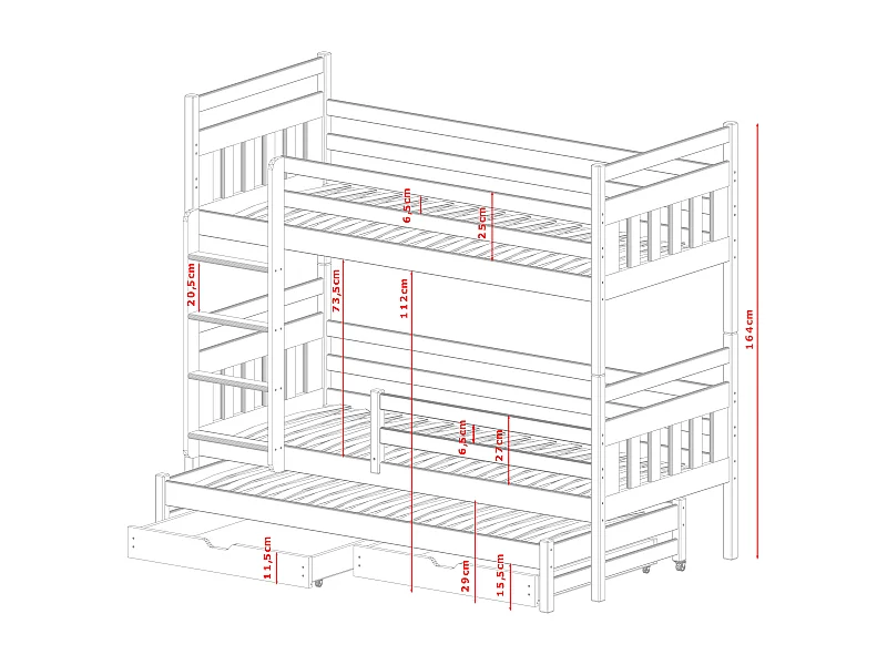 Lits superposés SEWERYN BB005 90x200 cm Graphite