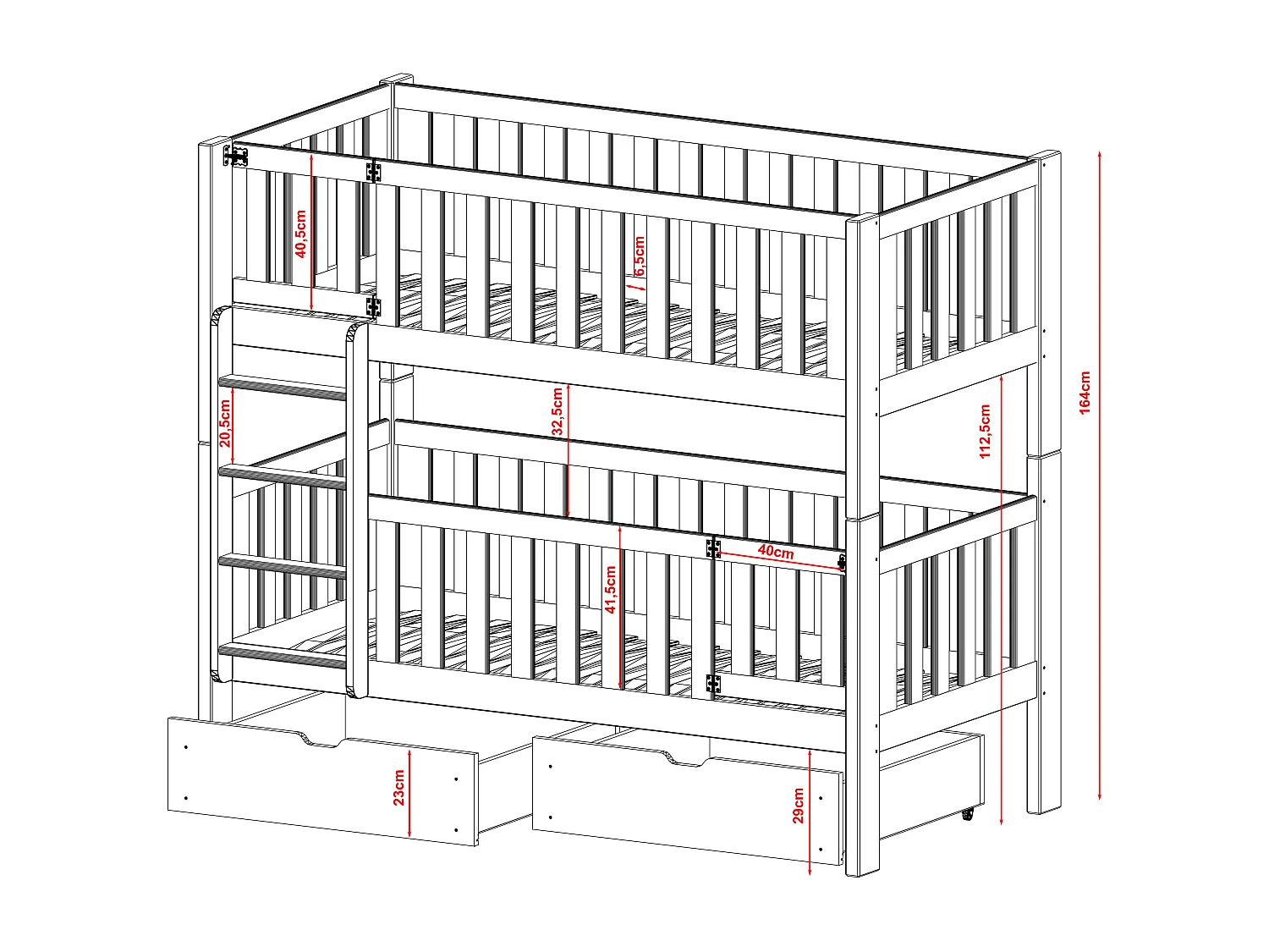 Lits superposés KSAWERY BB002 80x180 cm Gris