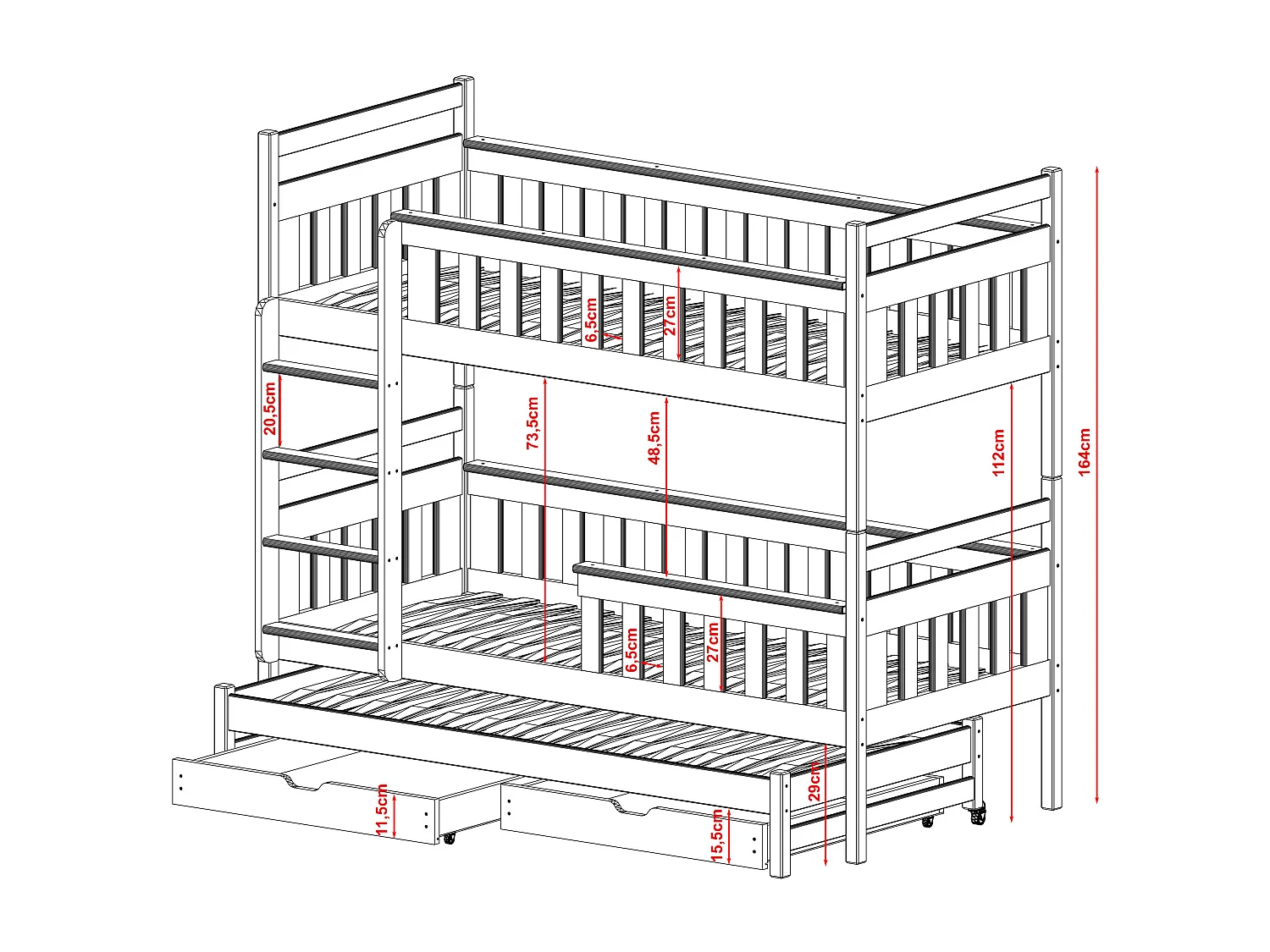 Stapelbed KORS BB004 90x190 cm Grafiet