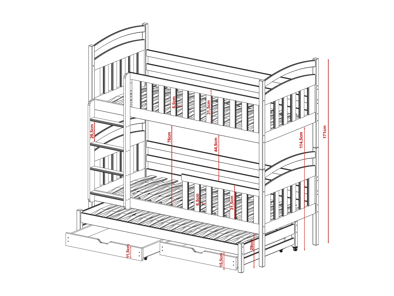 Stapelbed VIKI BB014 80x190 cm Wit