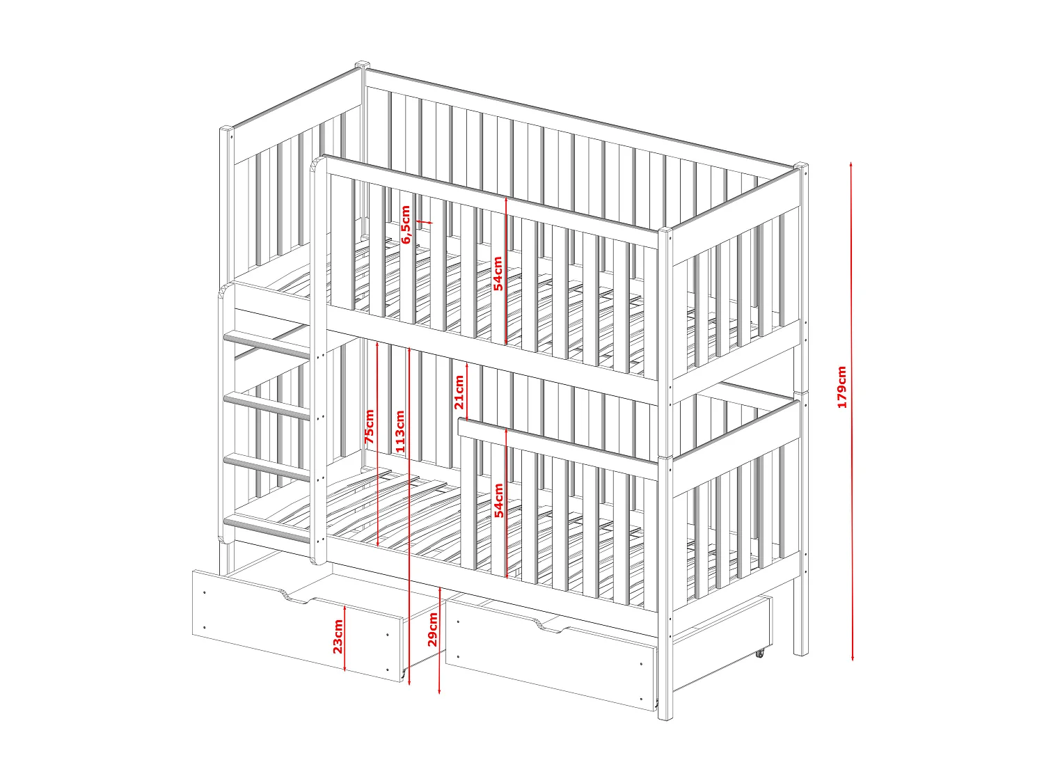 Lits superposés DAWID BB014 80x190 cm Gris