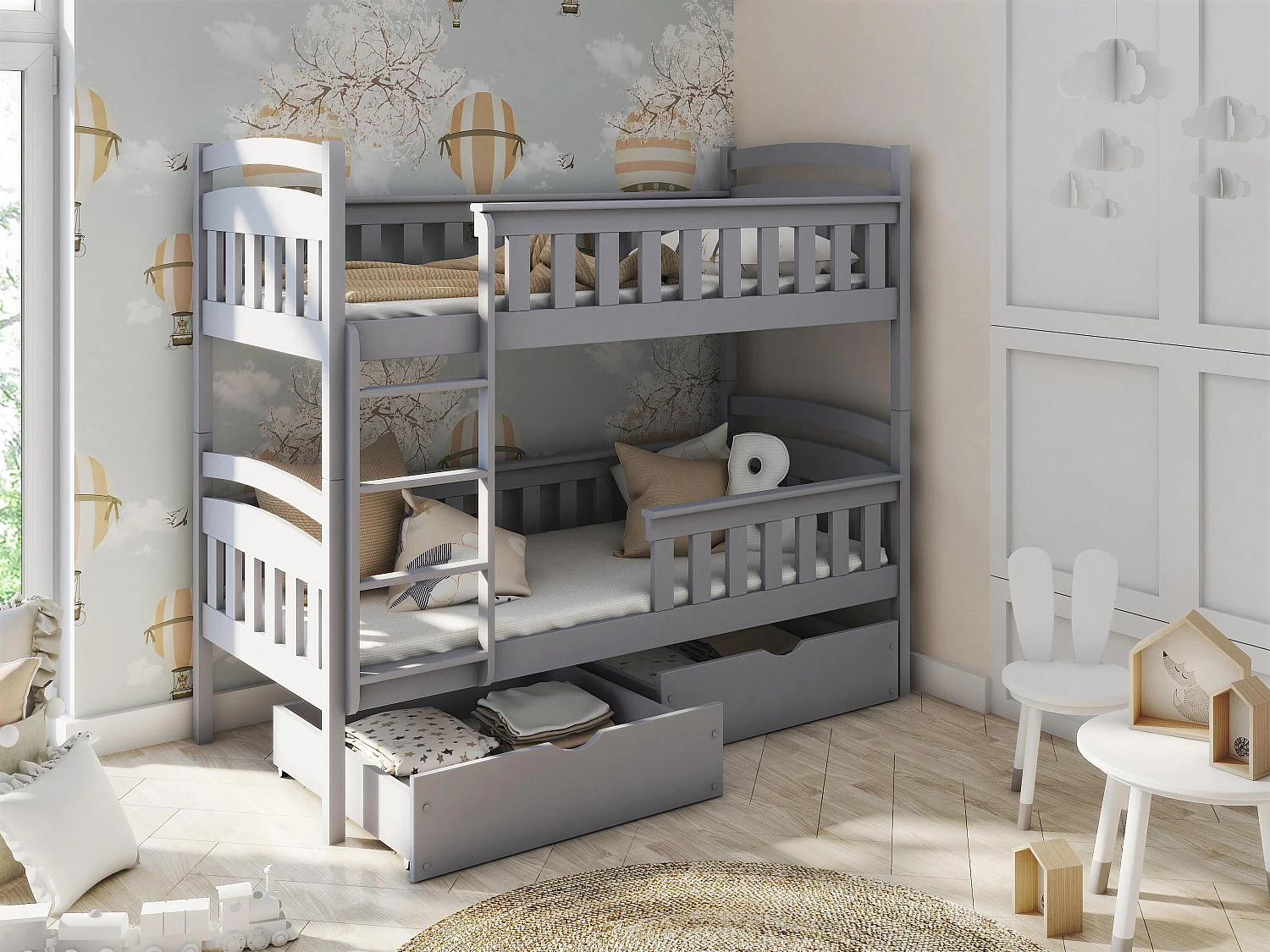 Lits superposés HARRY BB005 90x200 cm Gris