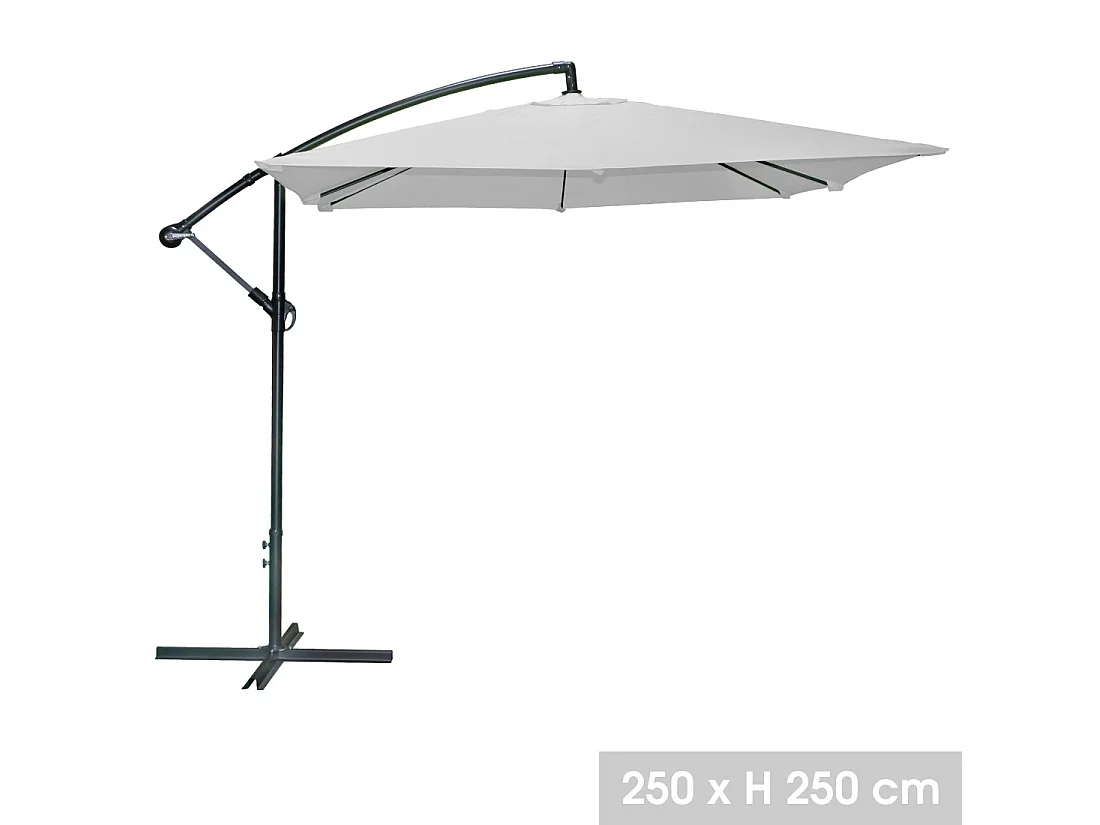 Parasol déporté carré gris clair 250x250x250 cm – Toile polyester 180 g/m² déperlante