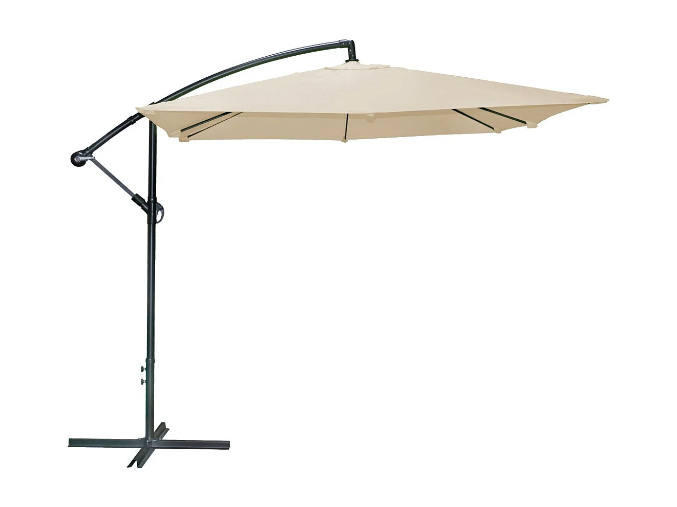 Parasol déporté carré beige 250x250x250 cm – Toile polyester 180 g/m² déperlante