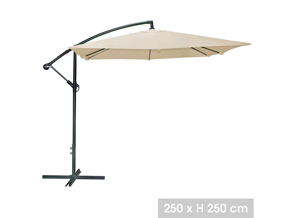 Parasol déporté carré beige 250x250x250 cm – Toile polyester 180 g/m² déperlante