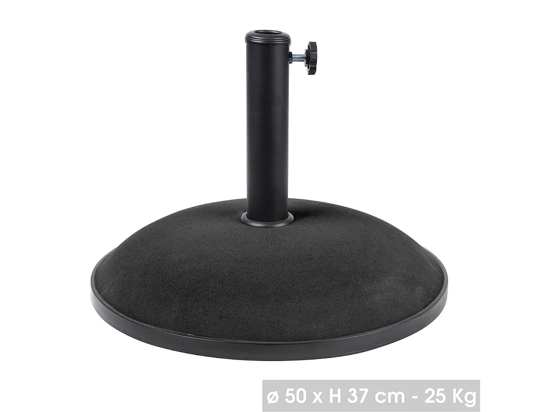 Base de guarda-sol em cimento cinza escuro 25KG dimensões 50x37cm diâmetro interno 35/38/48mm.