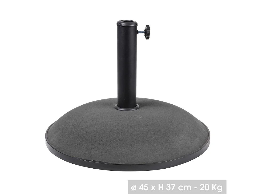 Base para guarda-sol em cimento cinza escuro 20KG dimensão 45x37cm diâmetro interno 35/38/48mm