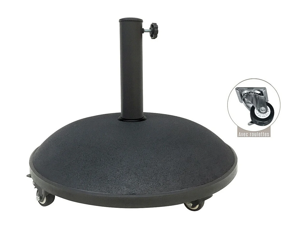 Pied de parasol en ciment noir 25 kg – Dimensions 50x37 cm, diamètre intérieur 35/38/48 mm