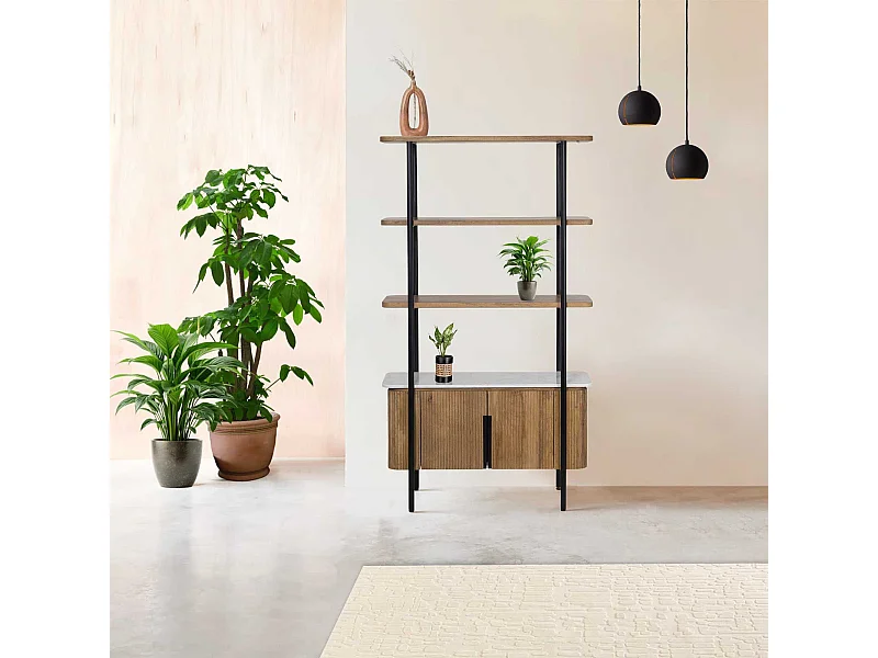 Étagère 2 portes plateau marbre blanc | Manguier Kfir II