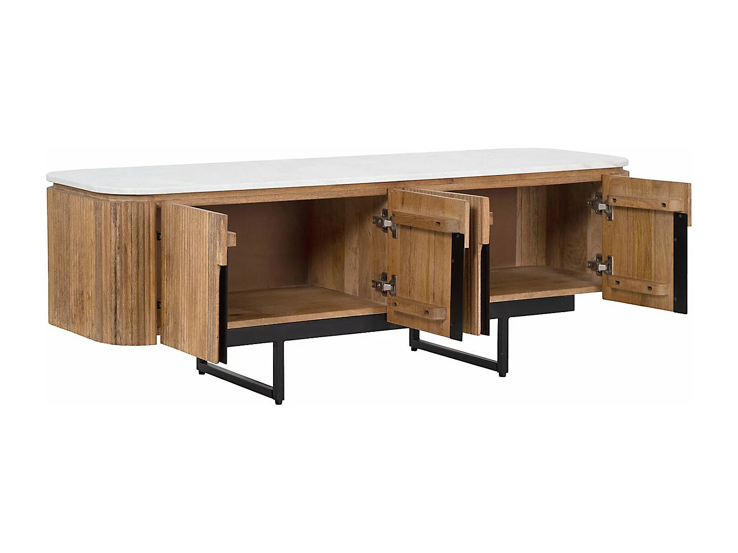 Meuble TV bas 4 portes plateau marbre blanc | Manguier Kfir II