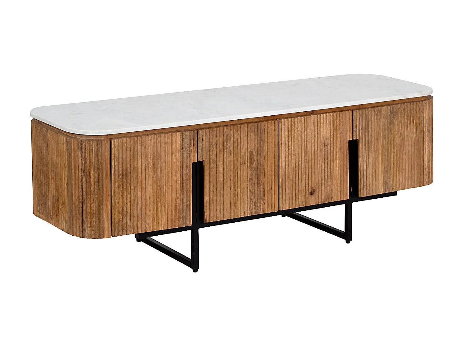 Meuble TV bas 4 portes plateau marbre blanc | Manguier Kfir II