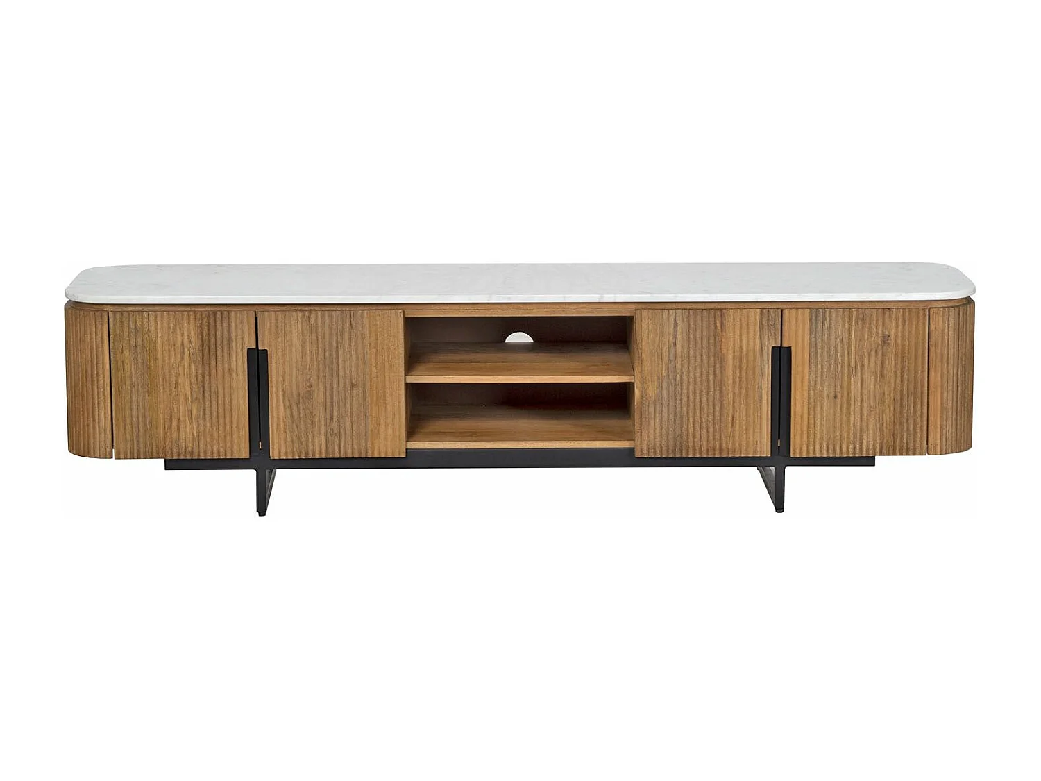 Meuble TV 4 portes, 2 niches plateau marbre blanc | Manguier Kfir II