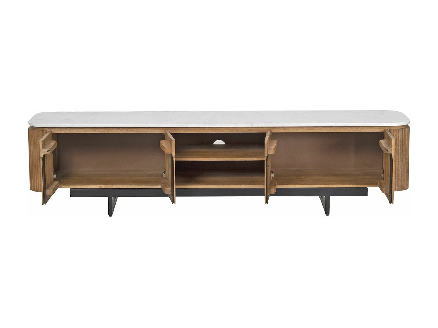 Meuble TV 4 portes, 2 niches plateau marbre blanc | Manguier Kfir II