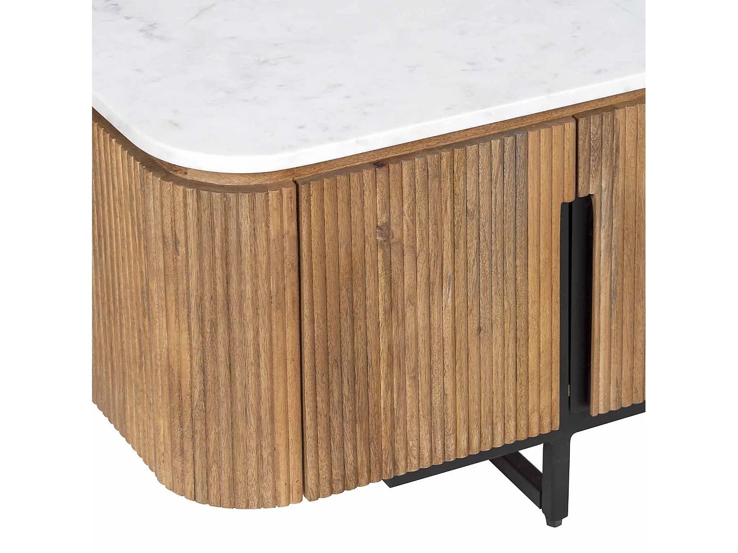 Meuble TV 4 portes, 2 niches plateau marbre blanc | Manguier Kfir II