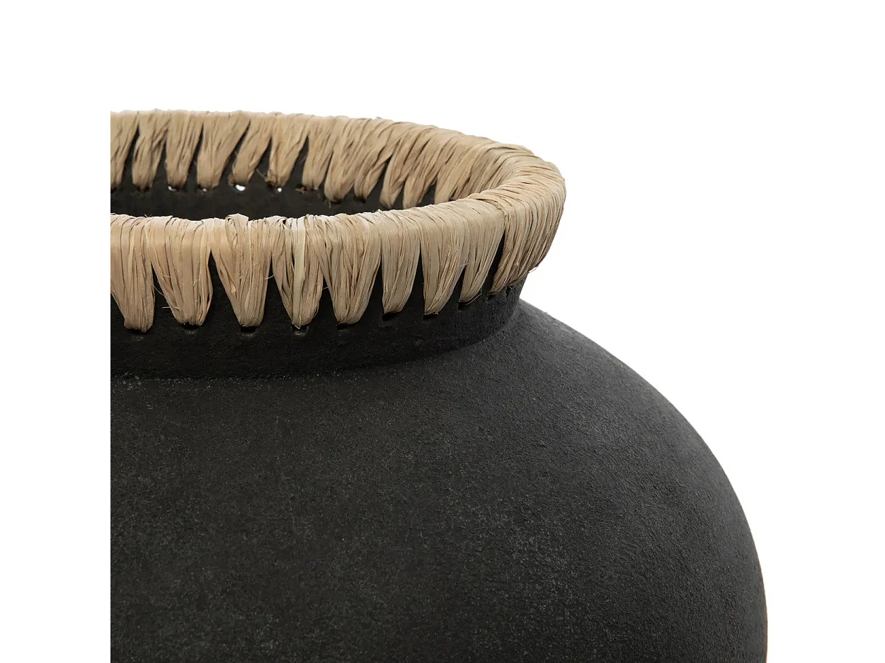 Vase rond avec col en terre cuite noire 29x29x23 cm