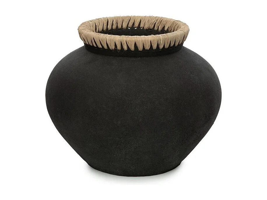 Vase rond avec col en terre cuite noire 33x33x27 cm