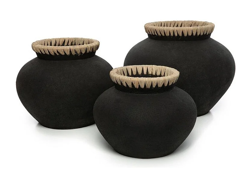 Vase rond avec col en terre cuite noire 33x33x27 cm