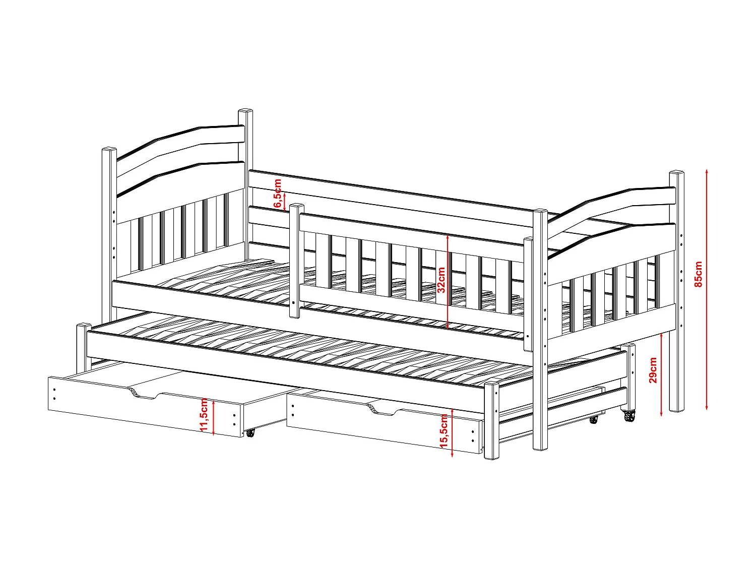 Kinderbett GALAXY KSB002 80x180 cm Graphit