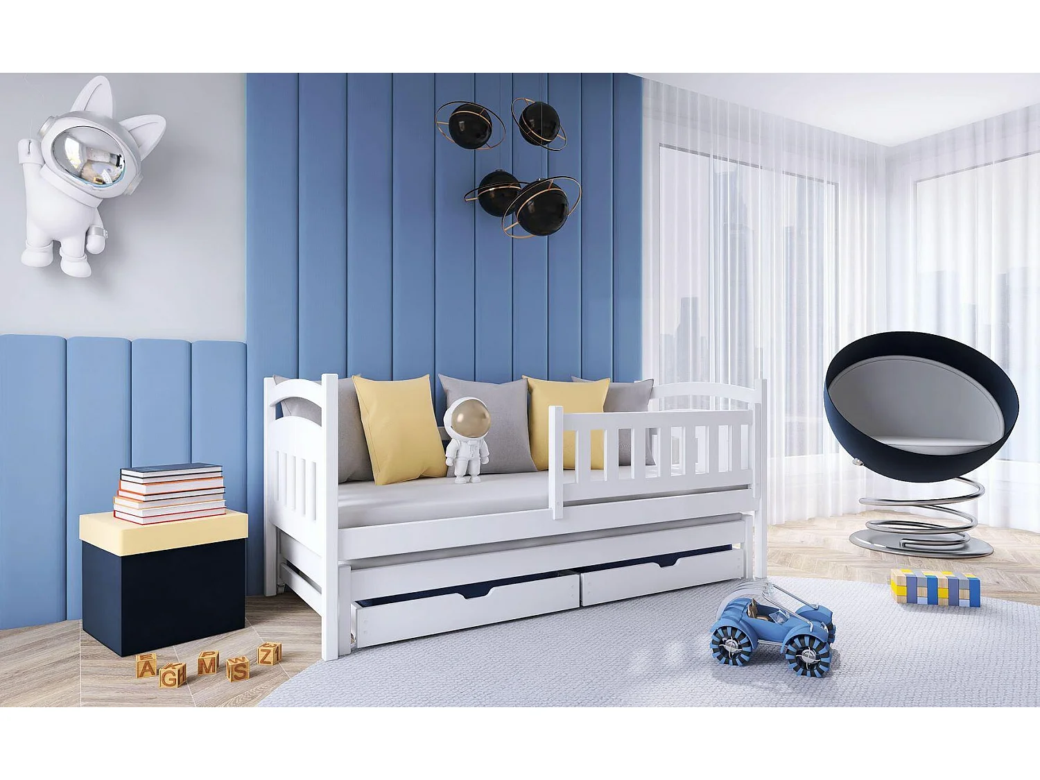 Cama de solteiro infantil GALAXY KSB004 90x190 cm Branco
