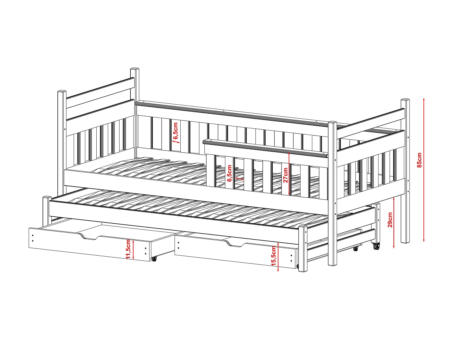 Lit enfant DOMINIK KSB004 90x190 cm Graphite