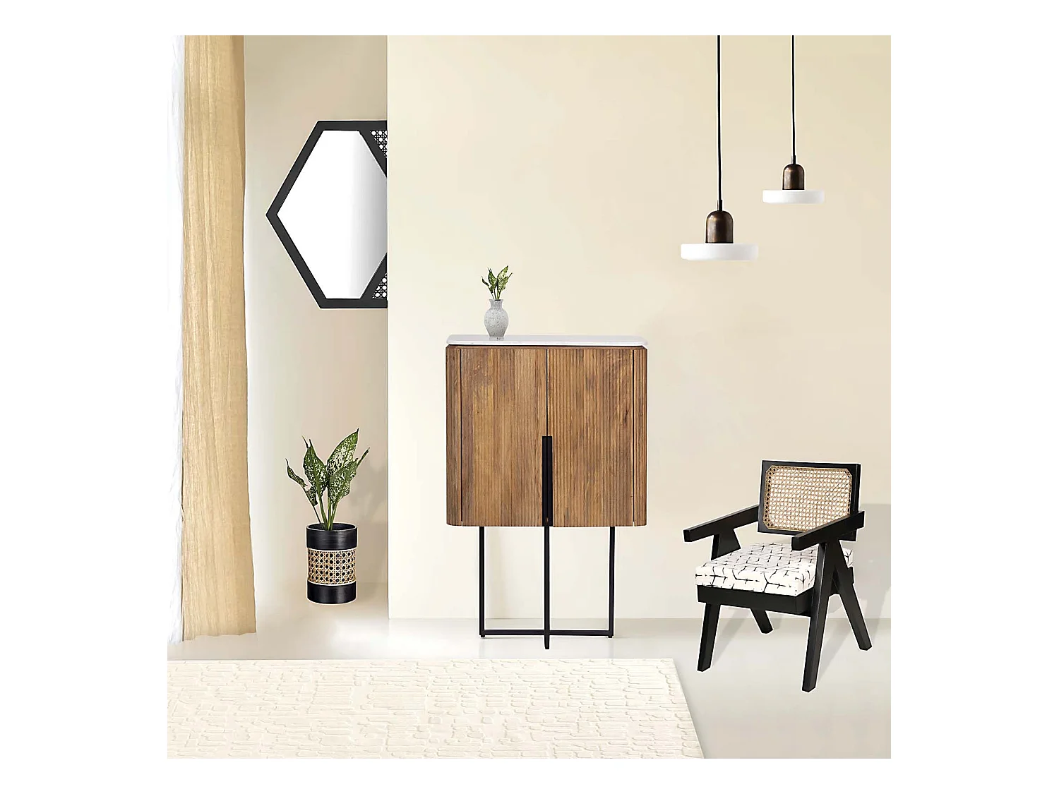 Buffet haut 2 portes plateau marbre blanc | Manguier Kfir II