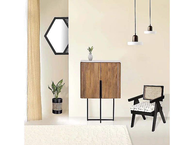 Buffet haut 2 portes plateau marbre blanc | Manguier Kfir II