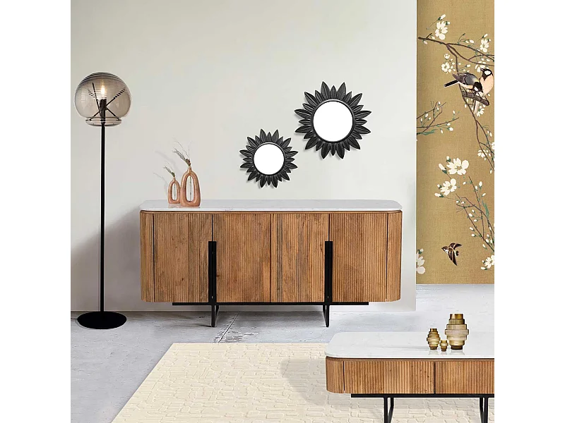 Buffet 4 portes plateau marbre blanc | Manguier Kfir II