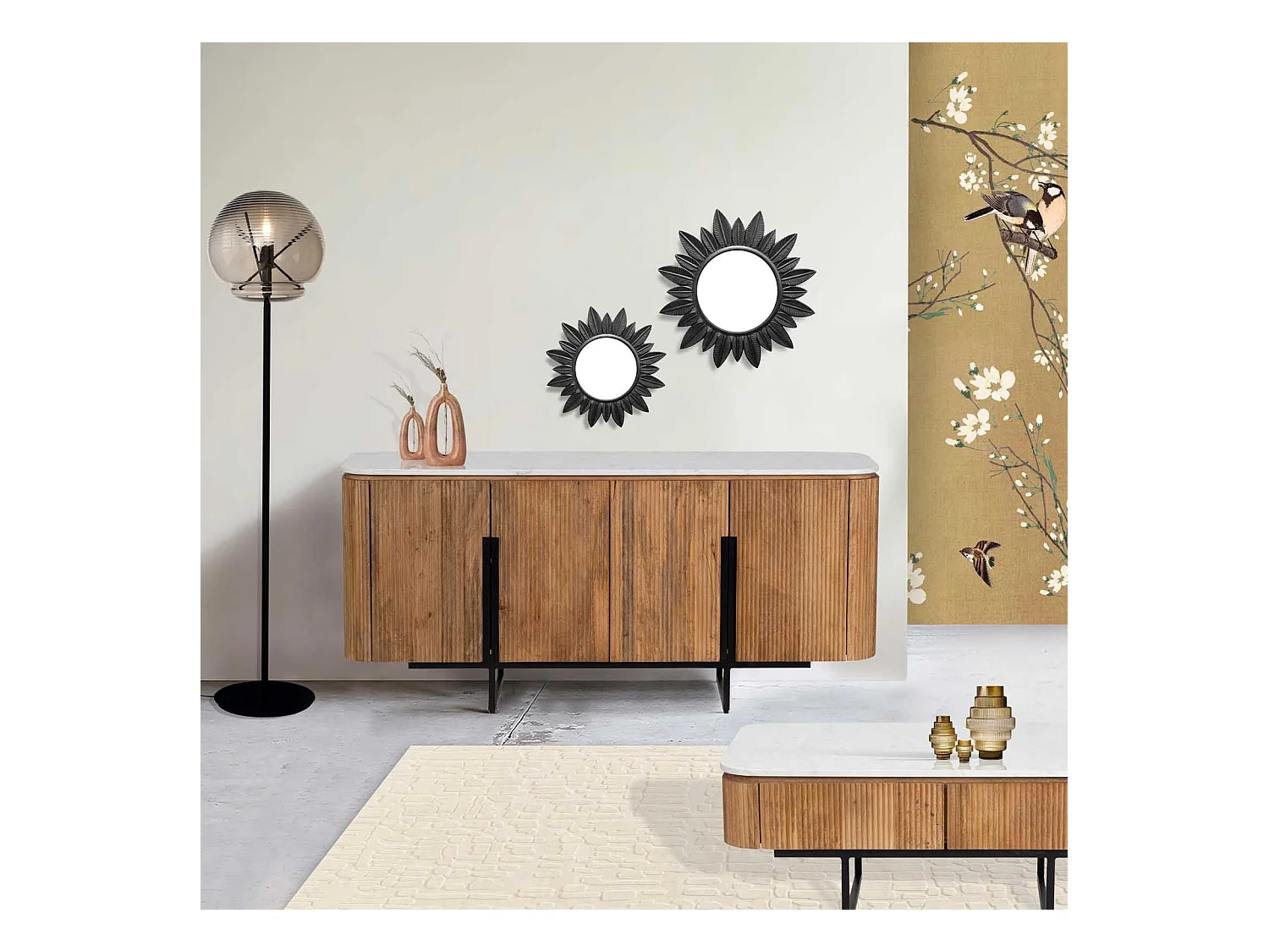 Buffet 4 portes plateau marbre blanc | Manguier Kfir II