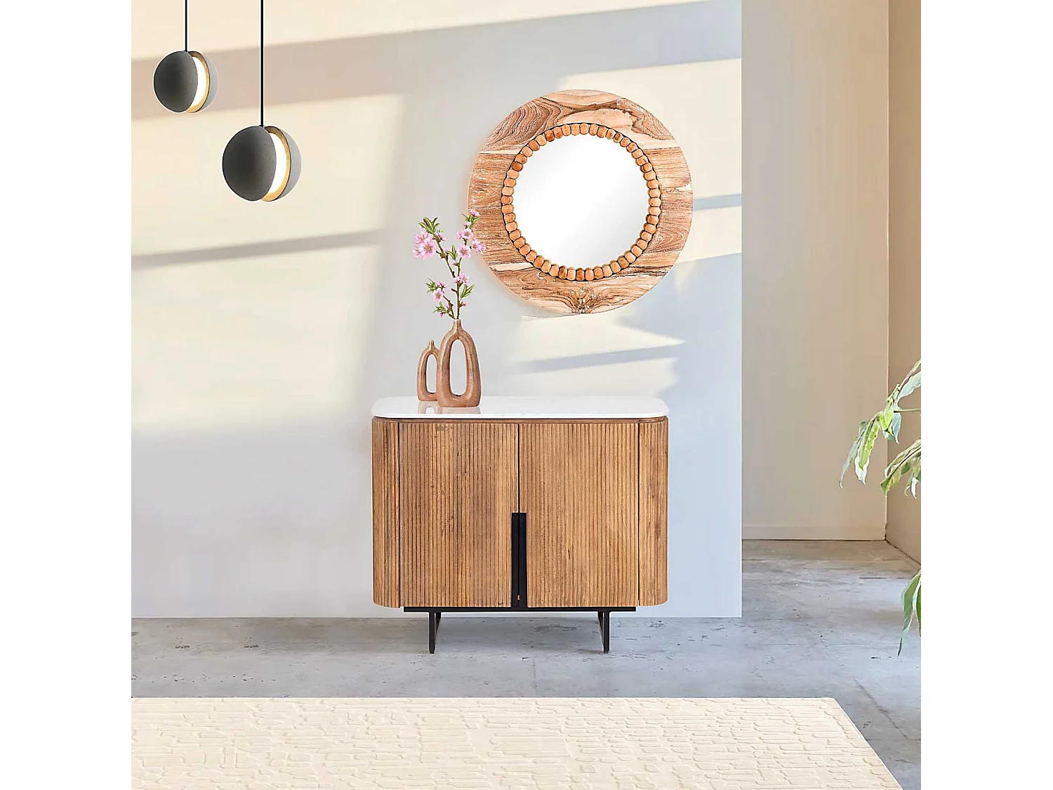 Buffet bas 2 portes plateau marbre blanc | Manguier Kfir II