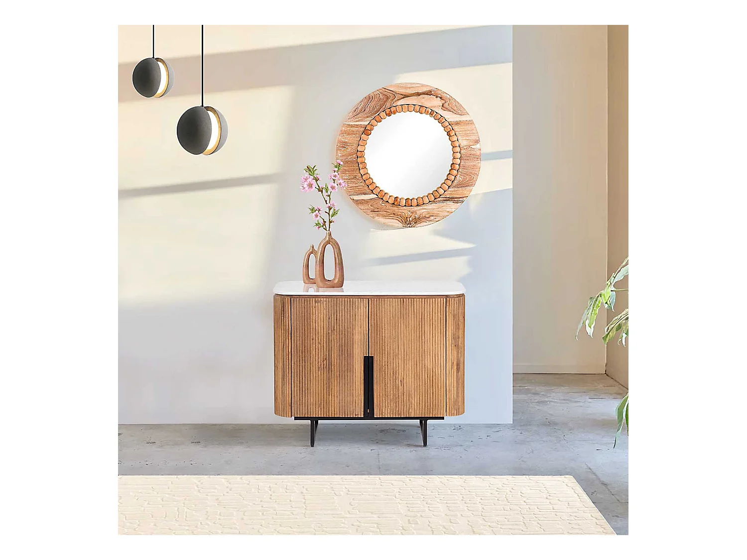 Buffet bas 2 portes plateau marbre blanc | Manguier Kfir II