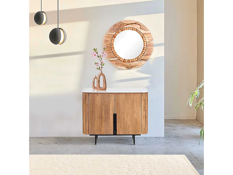 Buffet bas 2 portes plateau marbre blanc | Manguier Kfir II