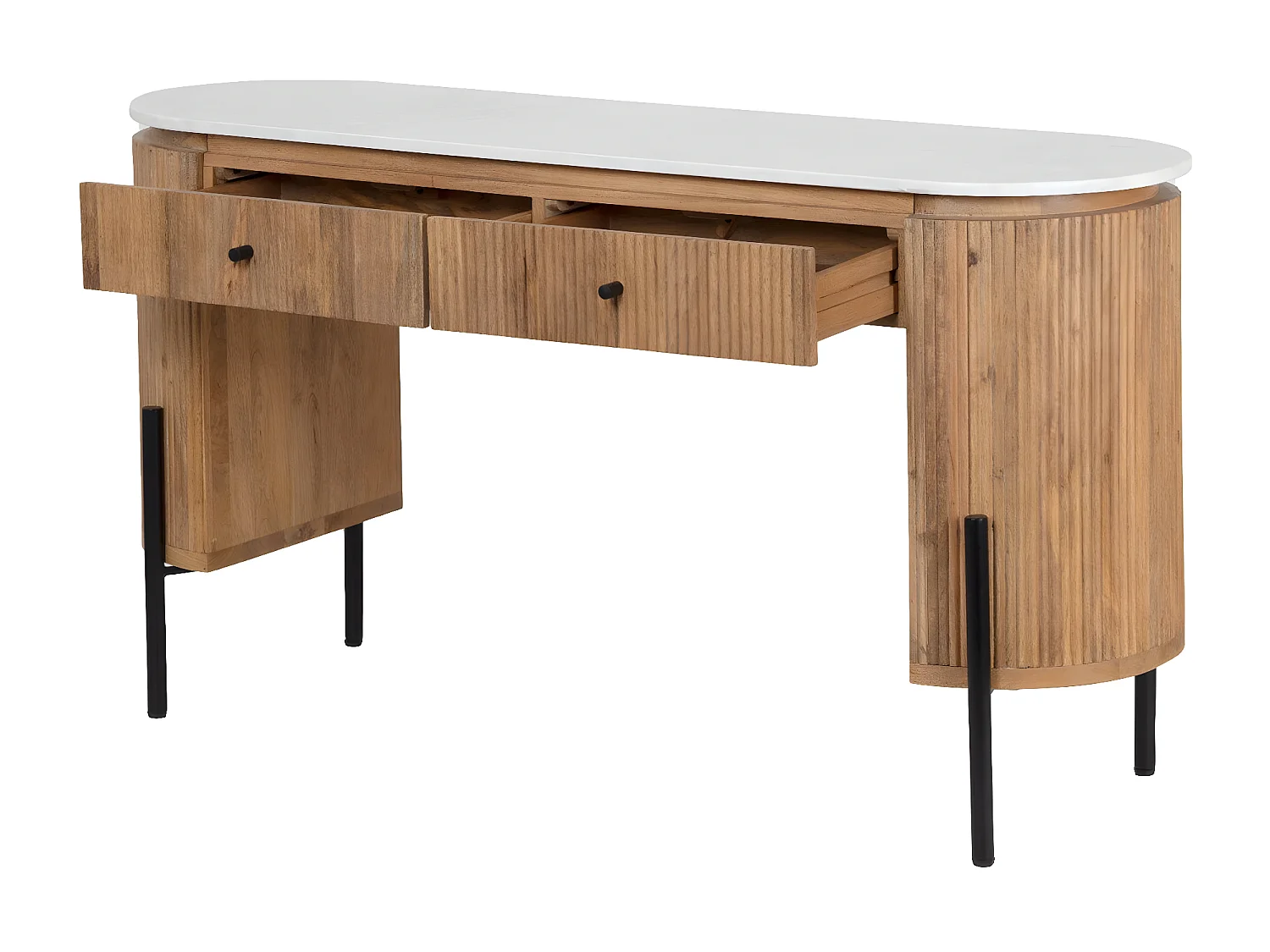 Bureau 2 tiroirs plateau marbre blanc | Manguier Kfir II