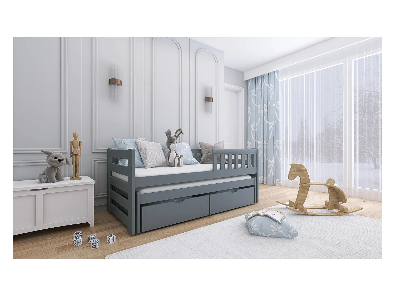 Lit enfant BOLKO KSB004 90x190 cm Gris