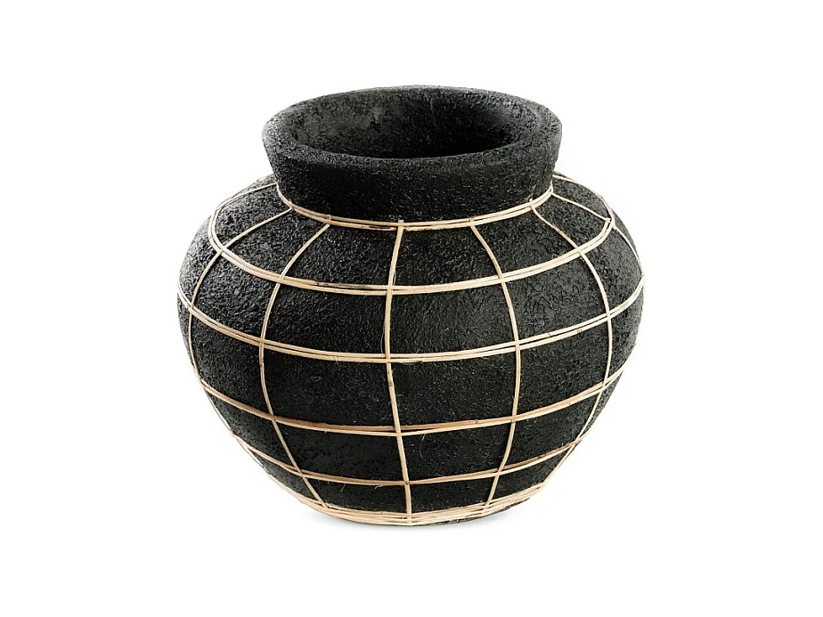 Vase avec rotin en béton noir 29x29x23 cm