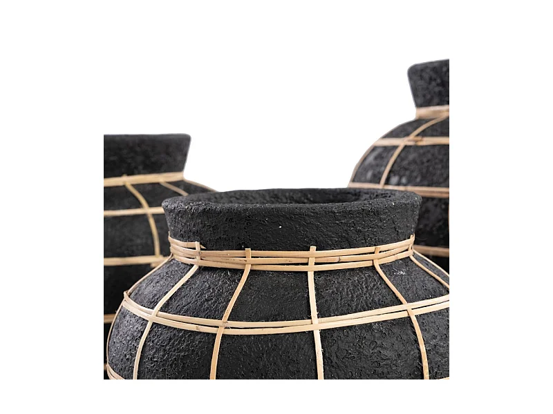 Vase avec rotin en béton noir 29x29x23 cm
