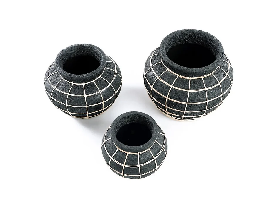 Vase avec rotin en béton noir 29x29x23 cm