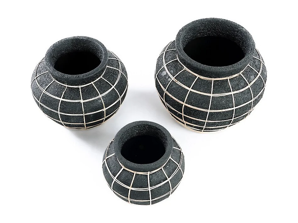 Vase avec rotin en béton noir 29x29x23 cm