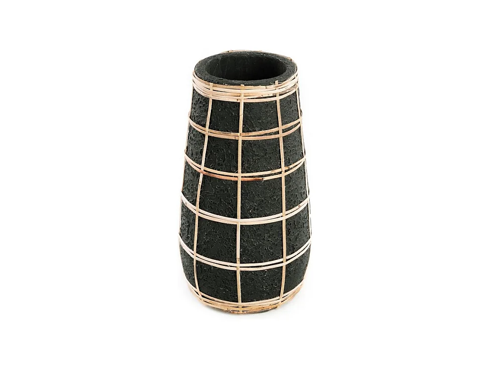 Vase avec rotin en béton noir 14x14x26 cm