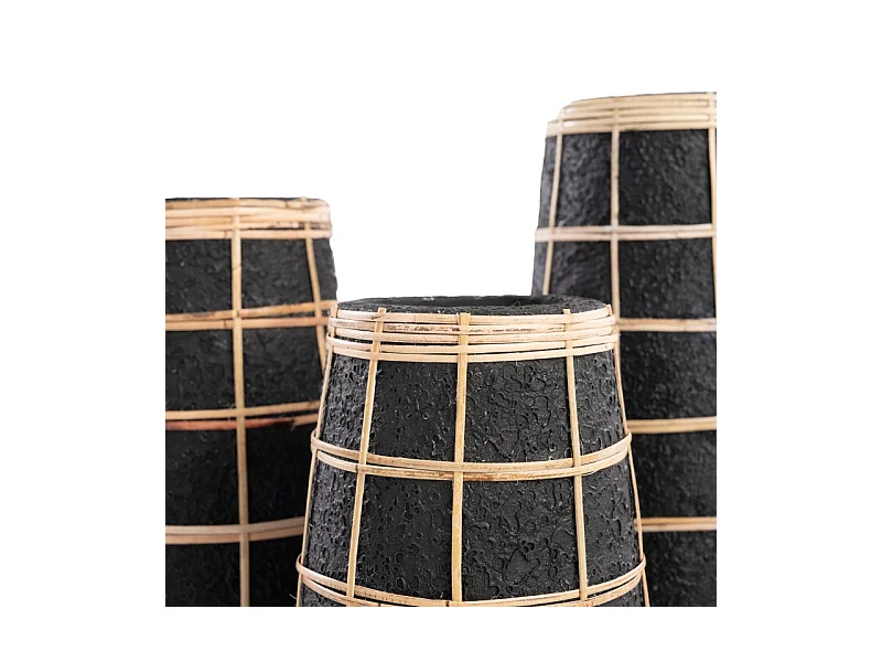 Vase avec rotin en béton noir 14x14x26 cm