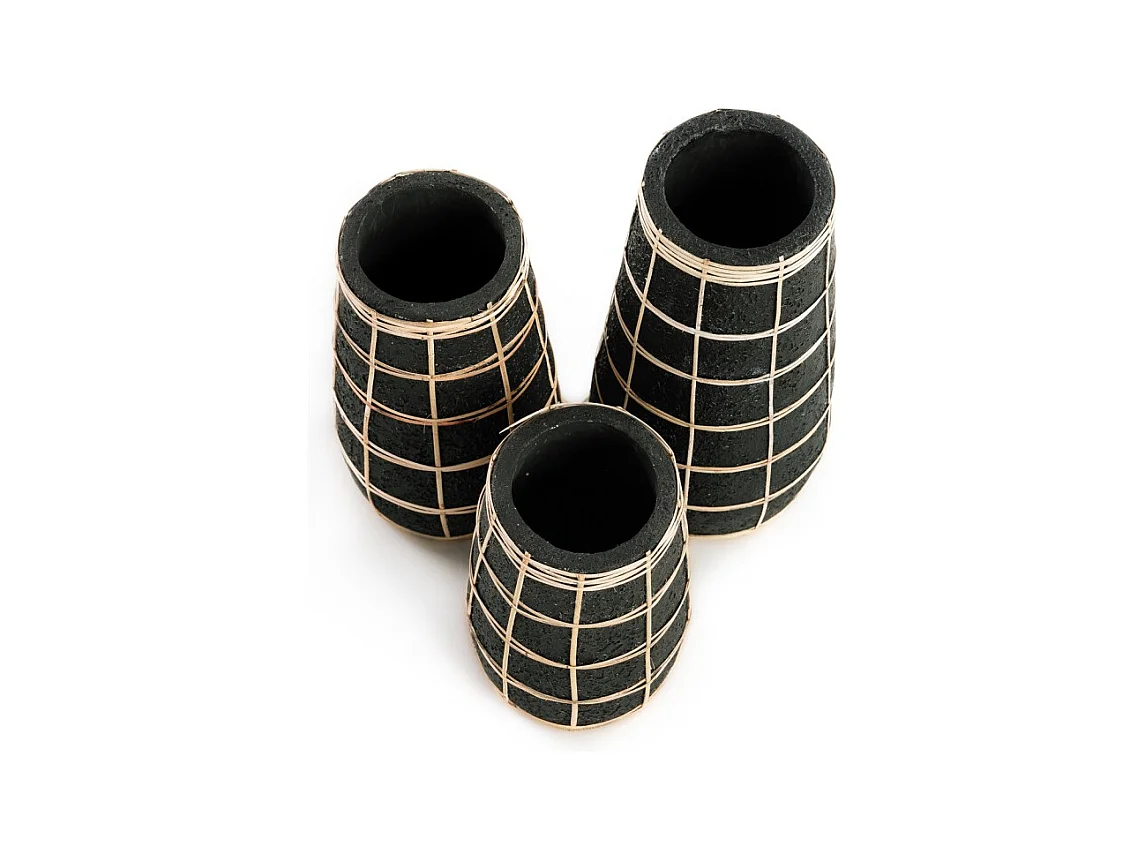 Vase avec rotin en béton noir 14x14x26 cm