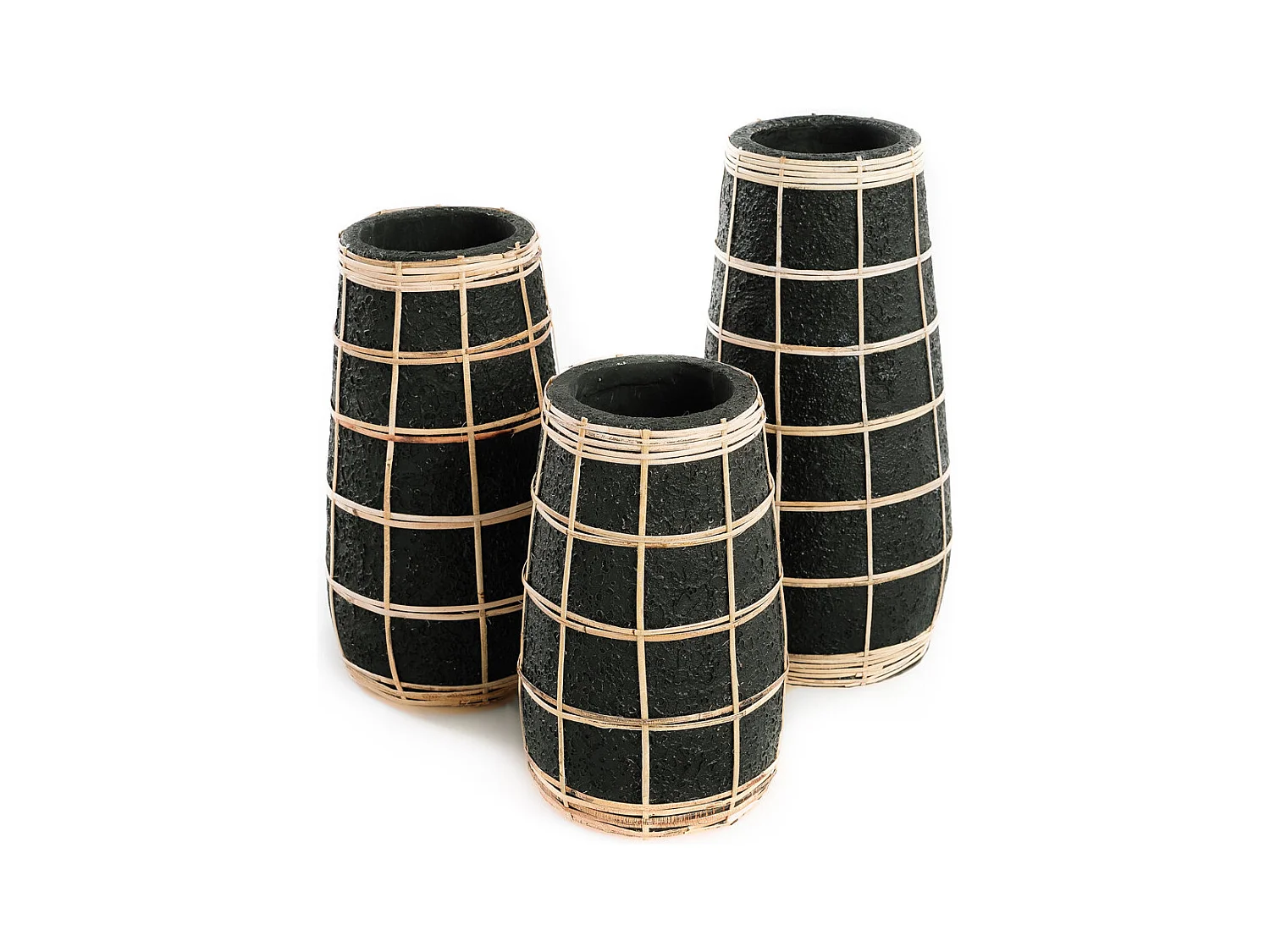 Vase avec rotin en béton noir 14x14x26 cm