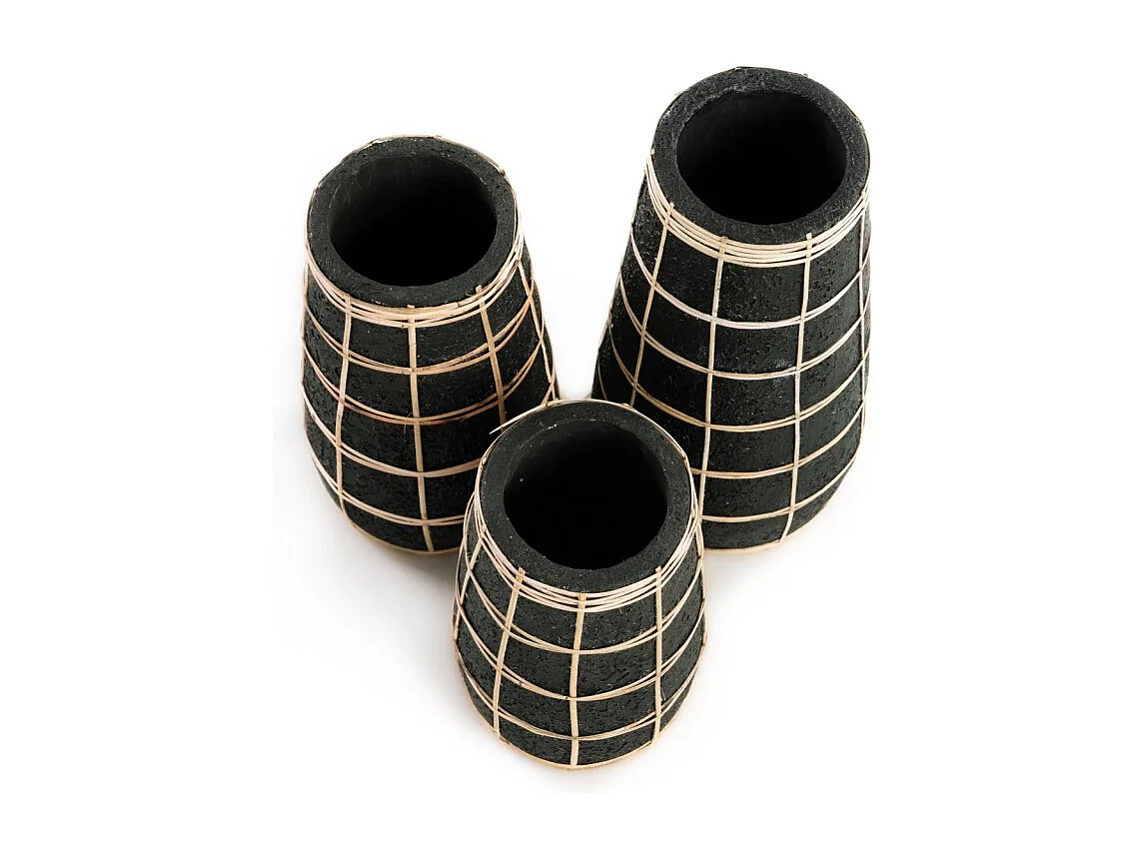 Vase avec rotin en béton noir 14x14x26 cm