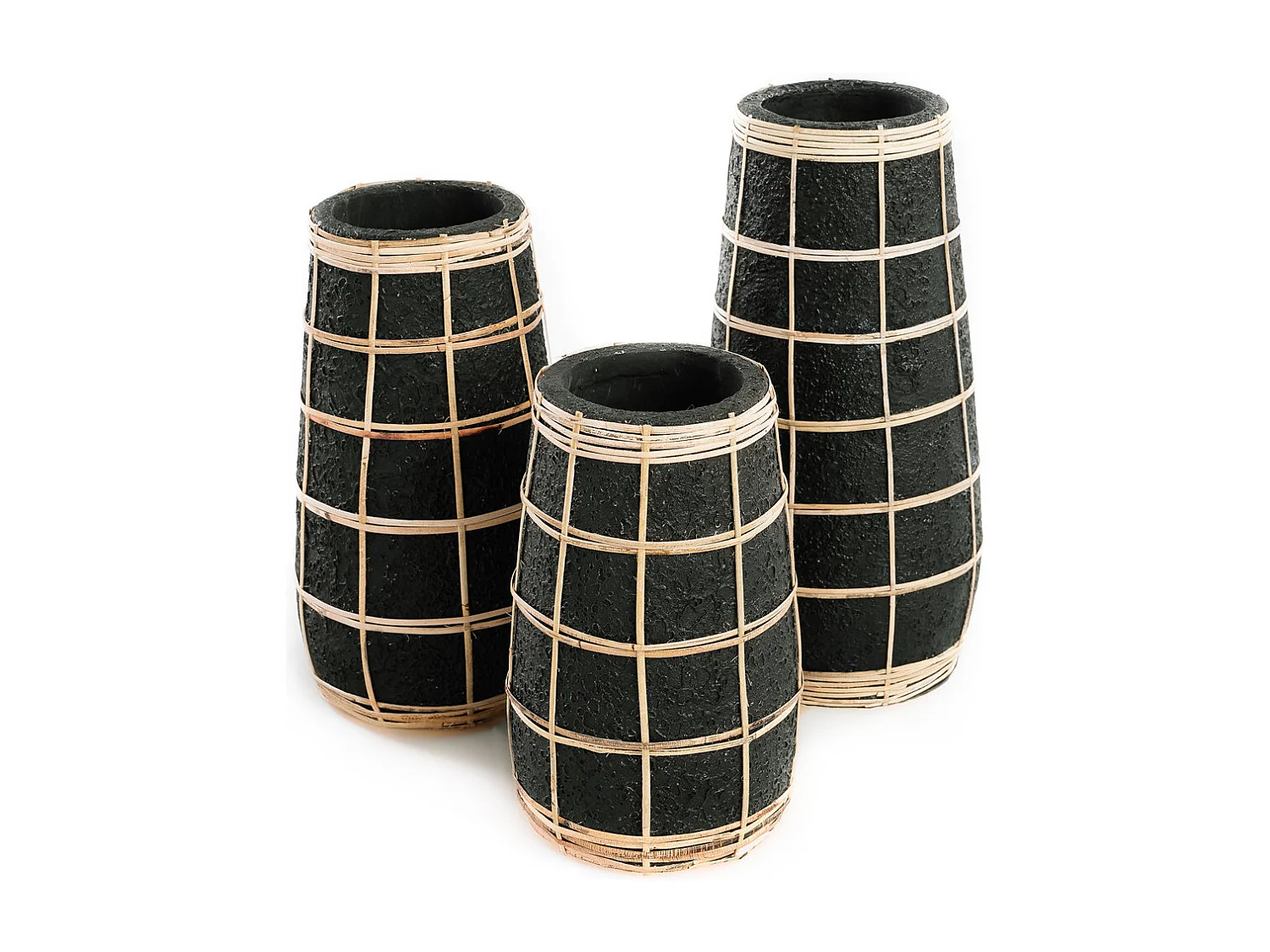 Vase avec rotin en béton noir 14x14x26 cm