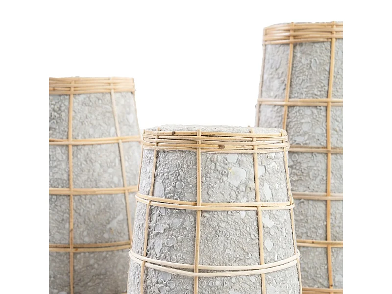 Vase avec rotin en béton naturel 14x14x31 cm