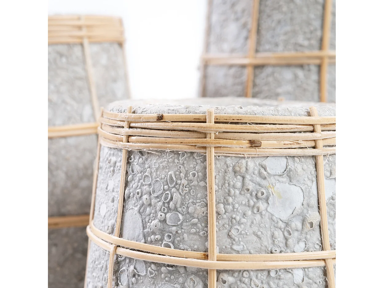 Vase avec rotin en béton naturel 14x14x31 cm