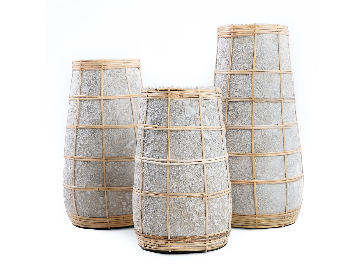 Vase avec rotin en béton naturel 14x14x31 cm