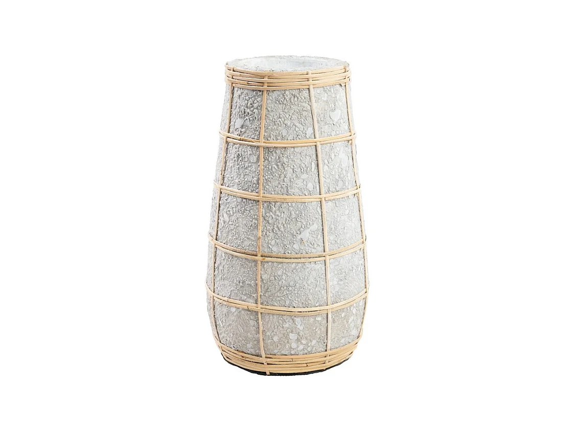 Vase avec rotin en béton naturel 14x14x26 cm