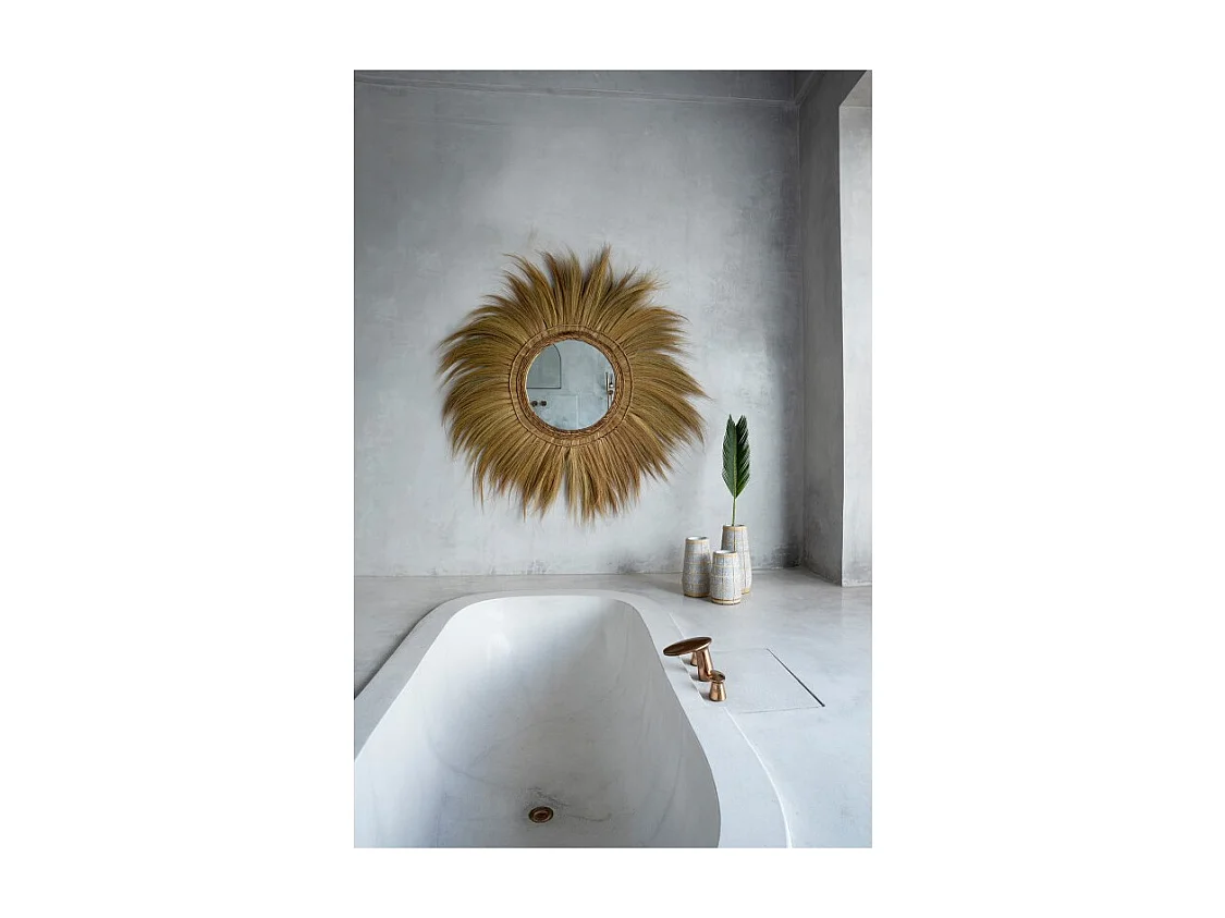 Vase avec rotin en béton naturel 14x14x26 cm