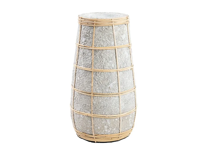 Vase avec rotin en béton naturel 14x14x26 cm