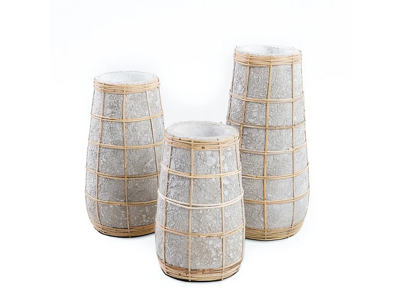 Vase avec rotin en béton naturel 14x14x22 cm